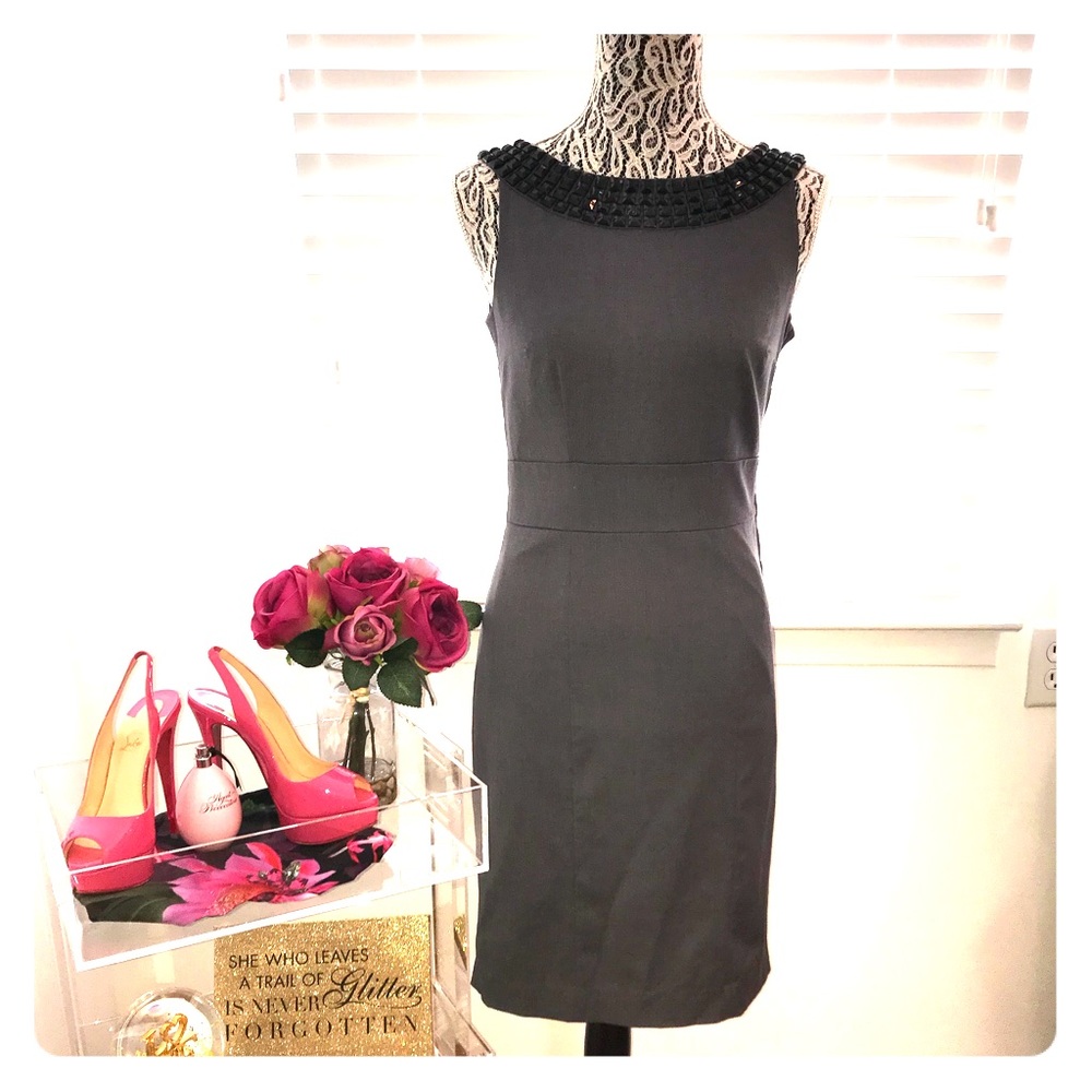 H&M Grey and Black Jeweled Neckline Sz 6 Dress